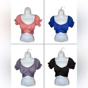 Chocolate Puff Sleeve Tie-Back Crop Tops Bundle (4)